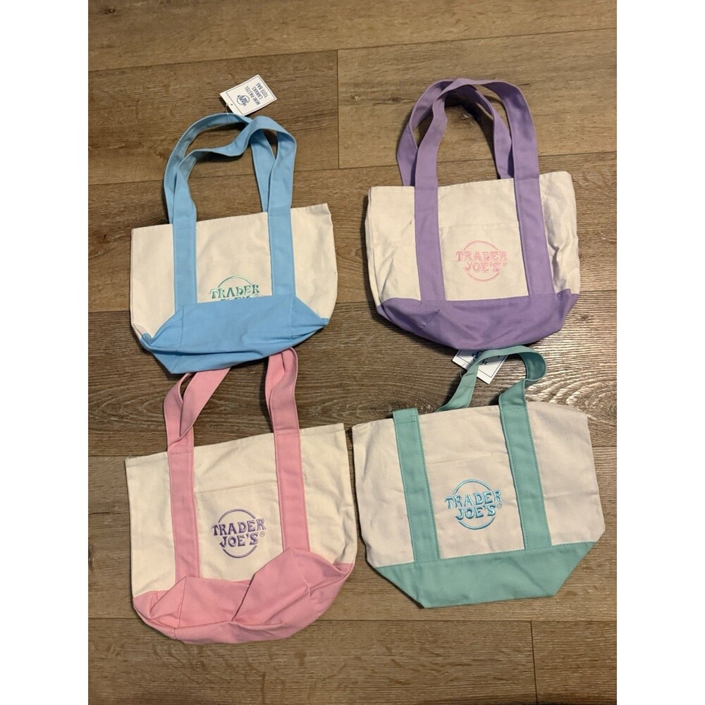 Trader Joe's Easter Mini Pastel Canvas Tote Bags Set of 4 Limited Edition